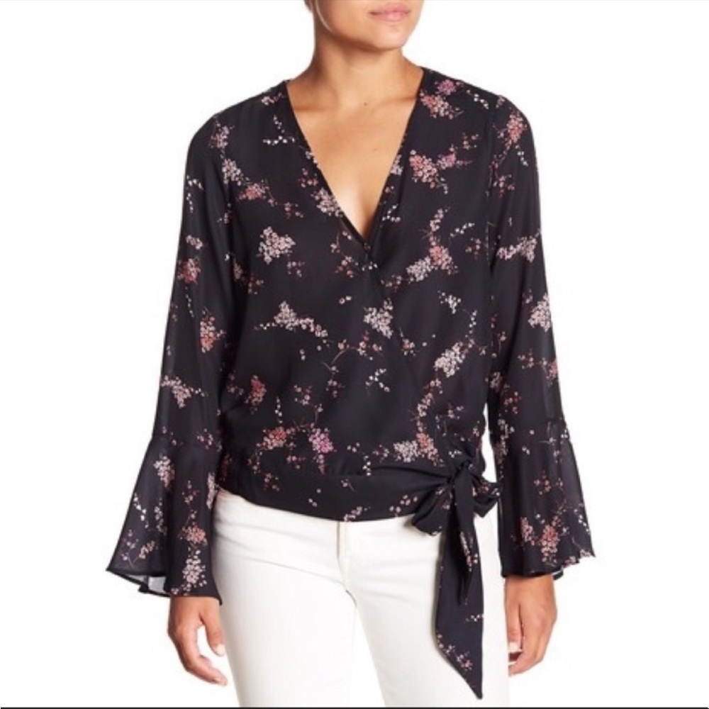 parker plum blossom floral wrap bell sleeve blouse